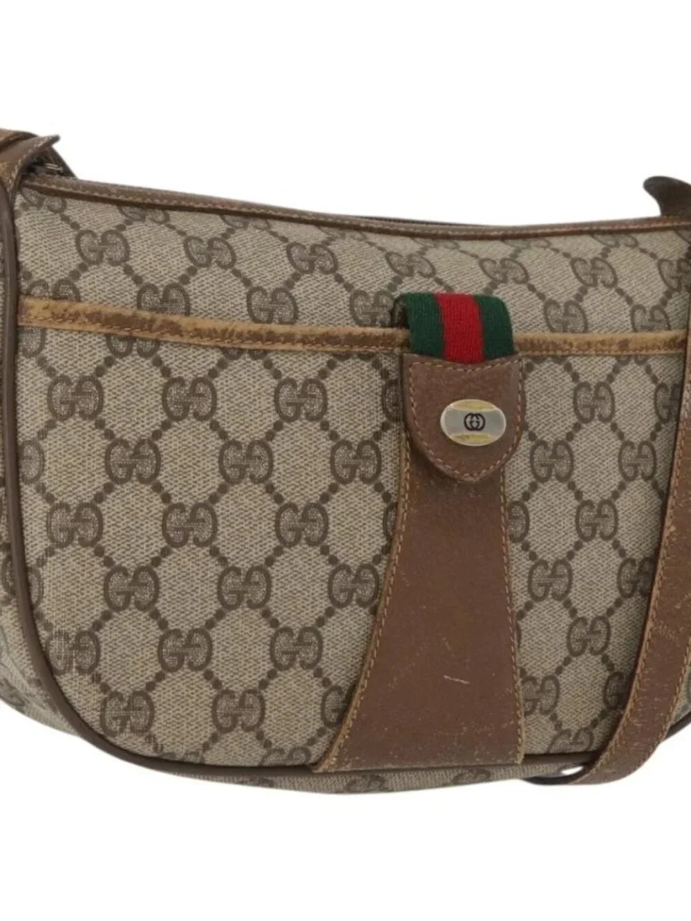 GUCCI GG Supreme Web Sherry Line Bag PVC Beige Gold 56 02 032 Auth bs33419 - Picture 1 of 16